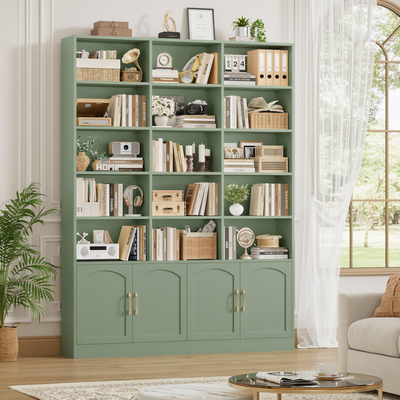 82.3"H X 59.1"W Wood 15-cube Bookcase With 2 Large Cabinets, Modern Storage Organizer For Living Room, Office Or Kitchen