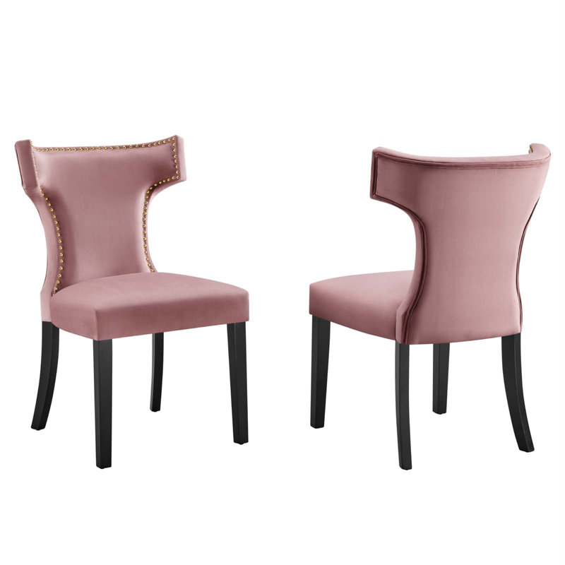 Modway Curve Performance Velvet Dining Chairs, Dusty Rose