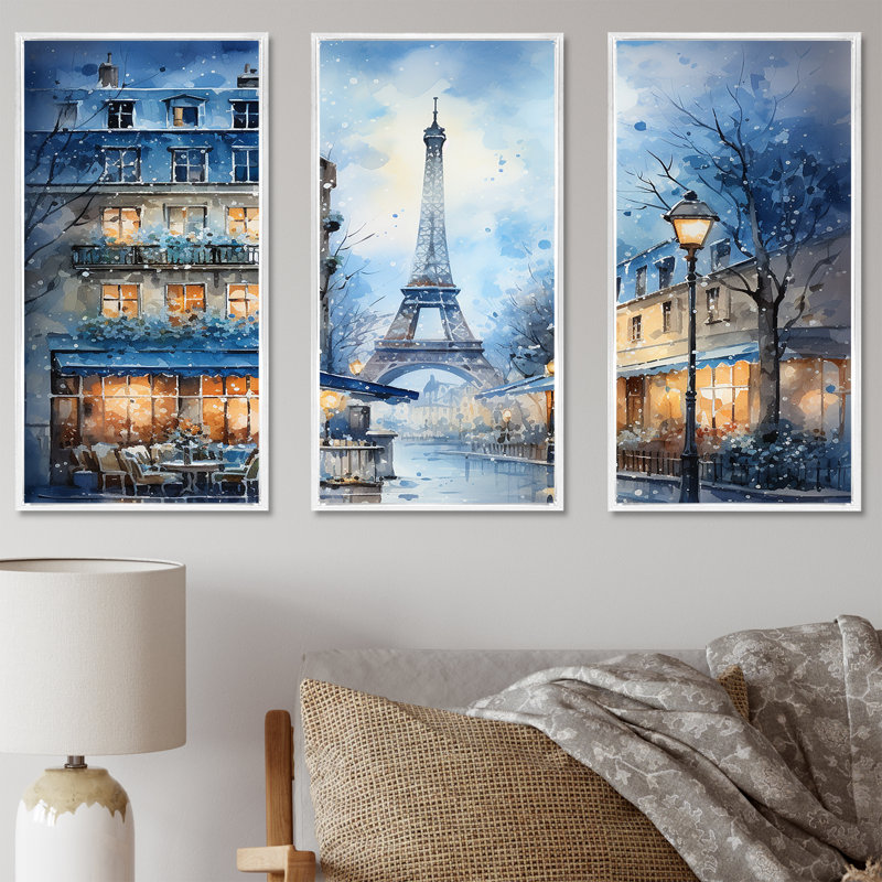 Art urbain gris, rue Parisienne III - City Paris, Cadre flottant blanc, H 28 po x l 36 po x P 1 po