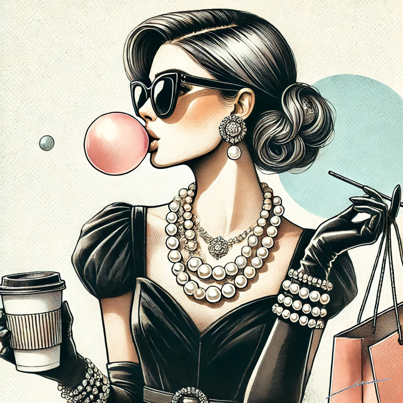 «Chic Glamour: Bubble Gum Fashionista», art mural sur toile, H 12 po x l 12 po x P 1 po