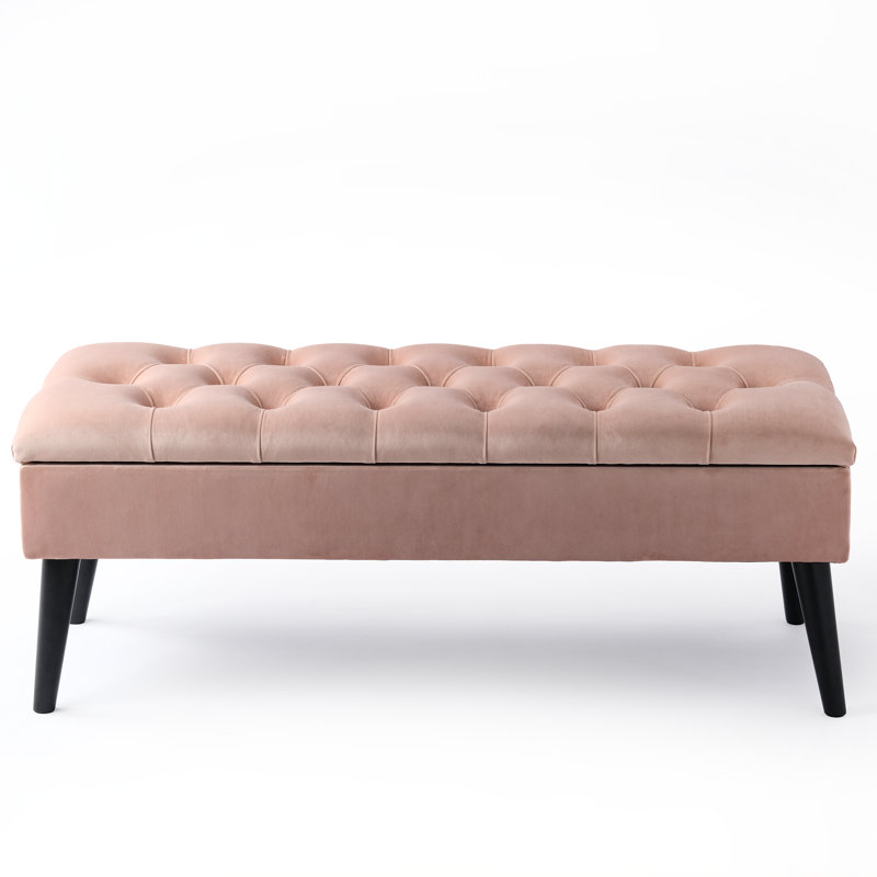 Thalassa Velvet Upholstered Storage Bench, H44 x W120 x D30cm, Black, Powder Pink