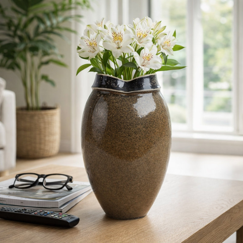 Sagebrook Home 11" Callen Wide Porcelain Vase, Brown, 12" H x 7" W x 7" D