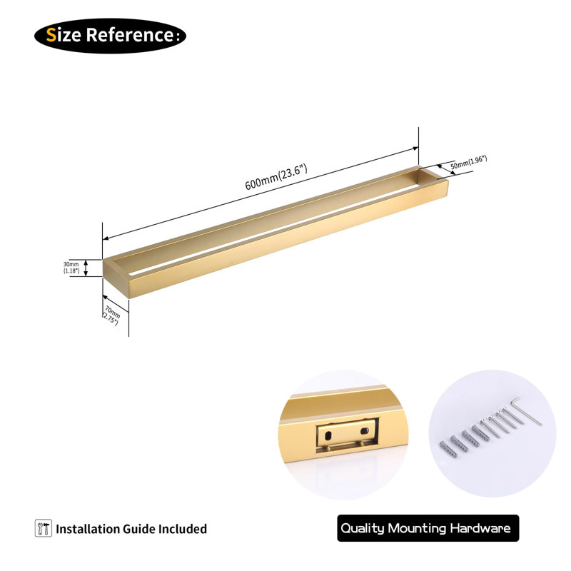 Barre à serviettes en acier inoxydable SUS 304, rangement mural moderne pour salle de bain, H 2,01 po x l 24,02 po x P 2 po