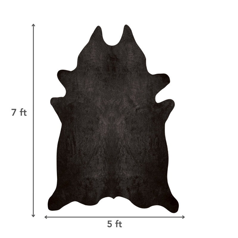 Tapis en cuir de vache fabriqué à la main noir Plainsboro, 5 pi x 7 pi