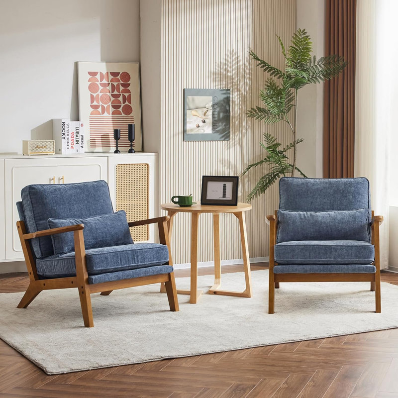 Fauteuil d'appoint Mid-Century avec accoudoirs lombaires Bruce, Chenille bleu cendré