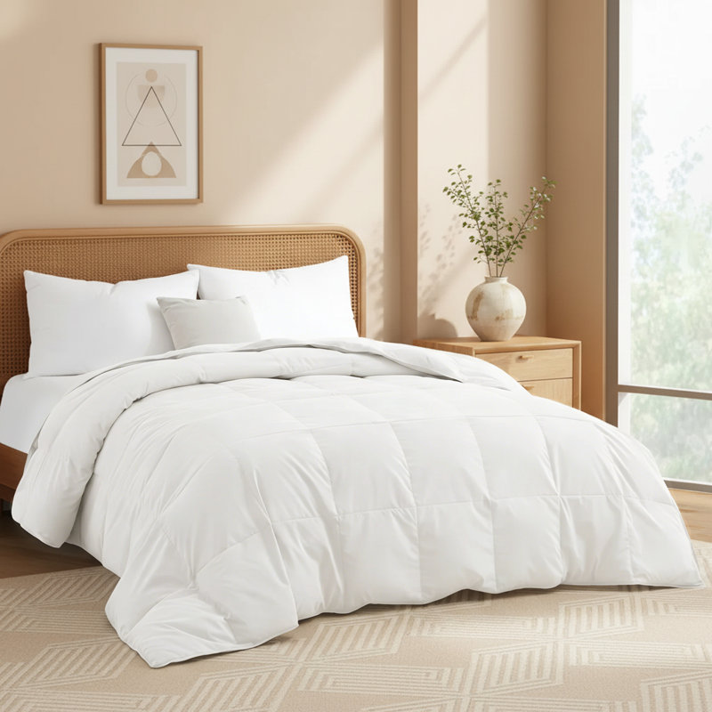 Lightweight Goose Feather & Down Duvet Insert – Breathable All-Season Comforter, Machine Washable, Even-Fill Sewn Box, Soft & Cozy Bedding
