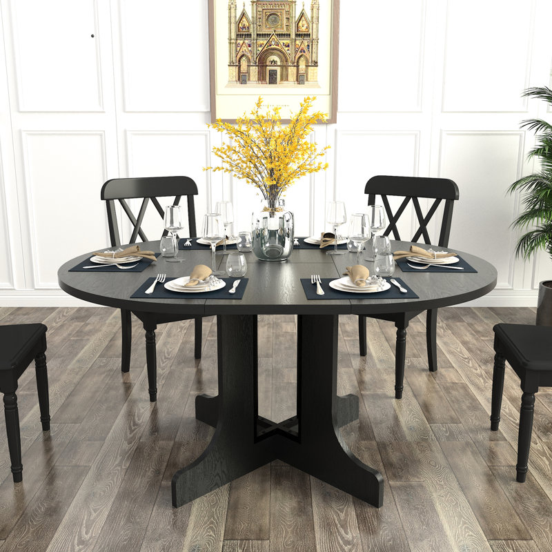 Table de salle à manger 59 x 43 pouces ovale pour la cuisine, extensible avec rallonge, base en forme de tréteau noir, longue durée, pouvant accueillir 6 meubles de cuisine: table, extensible, amovible