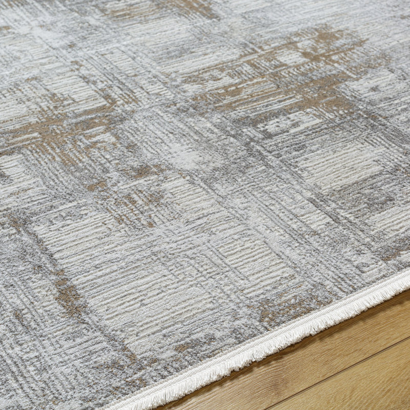 Rectangle Abstract Machine Woven Polyester Area Rug in Gray, Rectangle 7'10" x 10'