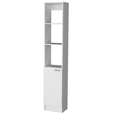 Armoire à linge blanche pour salle de bain - 1 porte, 5 tablettes