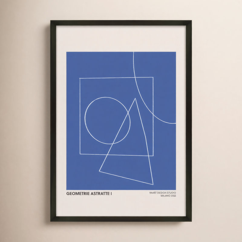 Geometric Abstraction In Blue Print by Romina Gadler, Black, 20" H x 14" W x 1.25"D