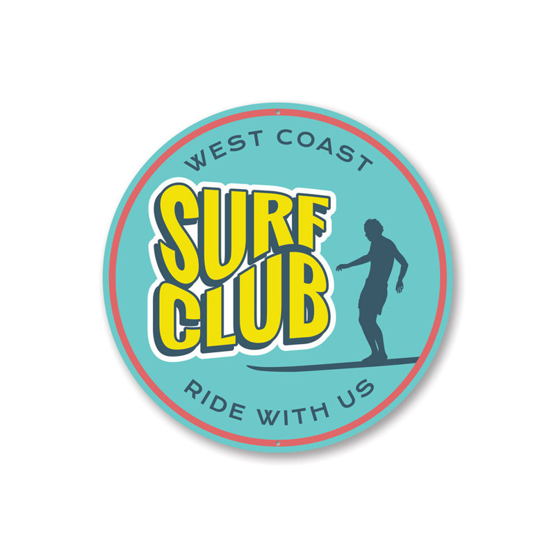 Enseigne en aluminium West Coast Surf Club, H 12 po x l 12 po x P 0,04 po