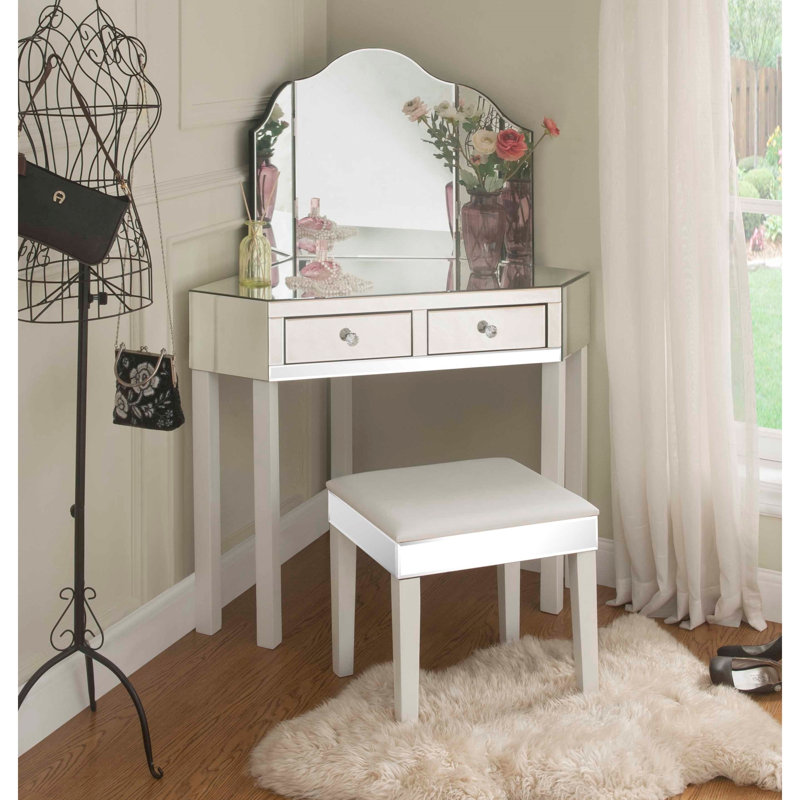 Ensemble de coiffeuse avec miroir 3 pièces Juliet, Coin blanc