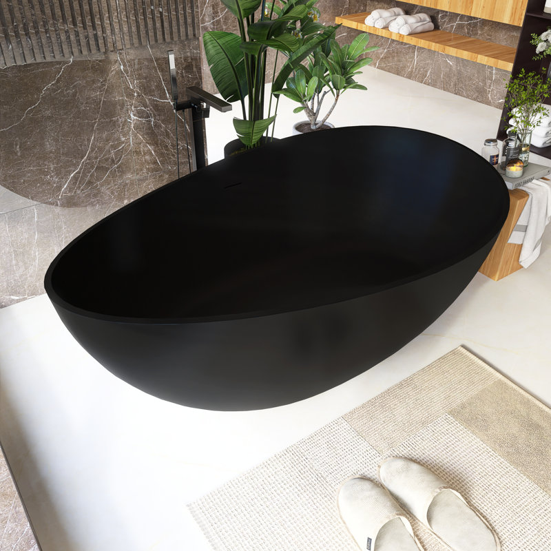 Baignoire de trempage autoportante à surface solide de 63 pouces pour salle de bain 