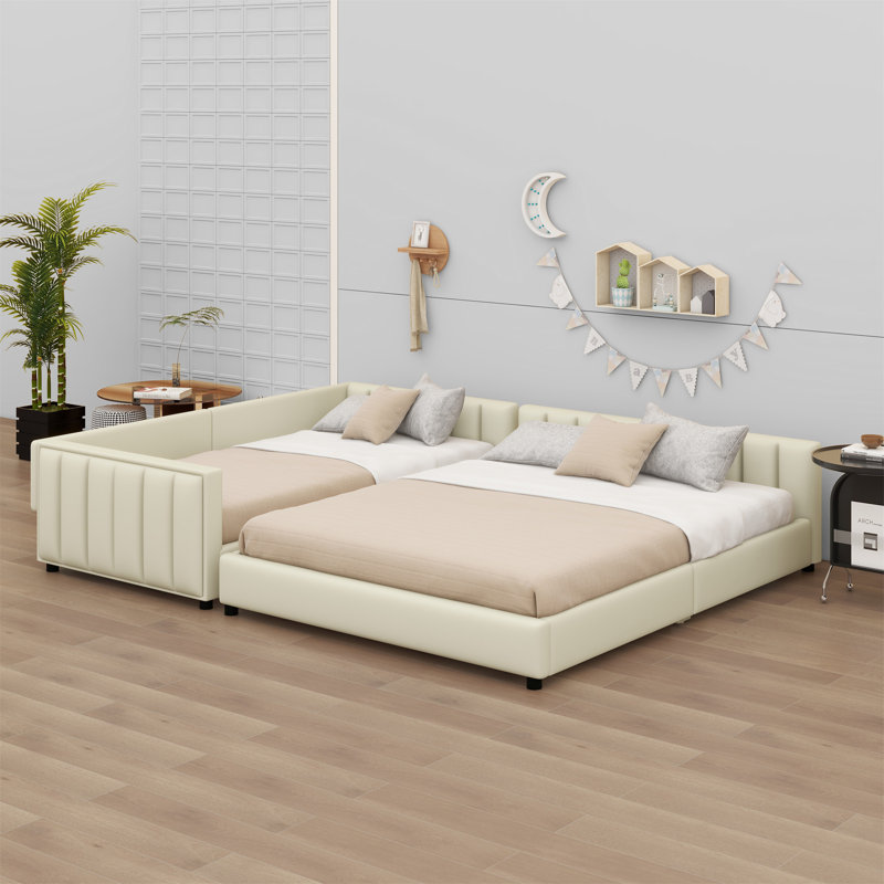 Lit plateforme tapissier, lit mère et enfant, Beige