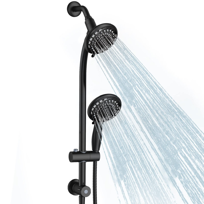 Combo de douche à main et de pluie à 5 fonctions - Pomme de douche réglable de 5 po avec barre coulissante en acier inoxydable sans perçage de 27,5 po et tuyau de 5 pi