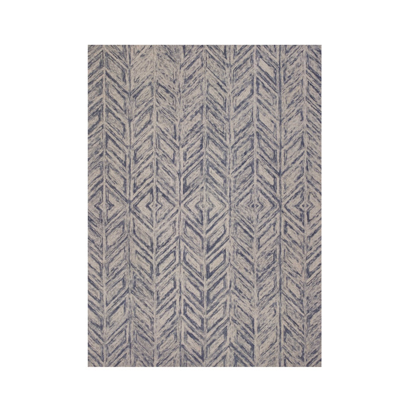 Tapis bleu et beige en laine touffeté à la main 8 pi x 10 pi
