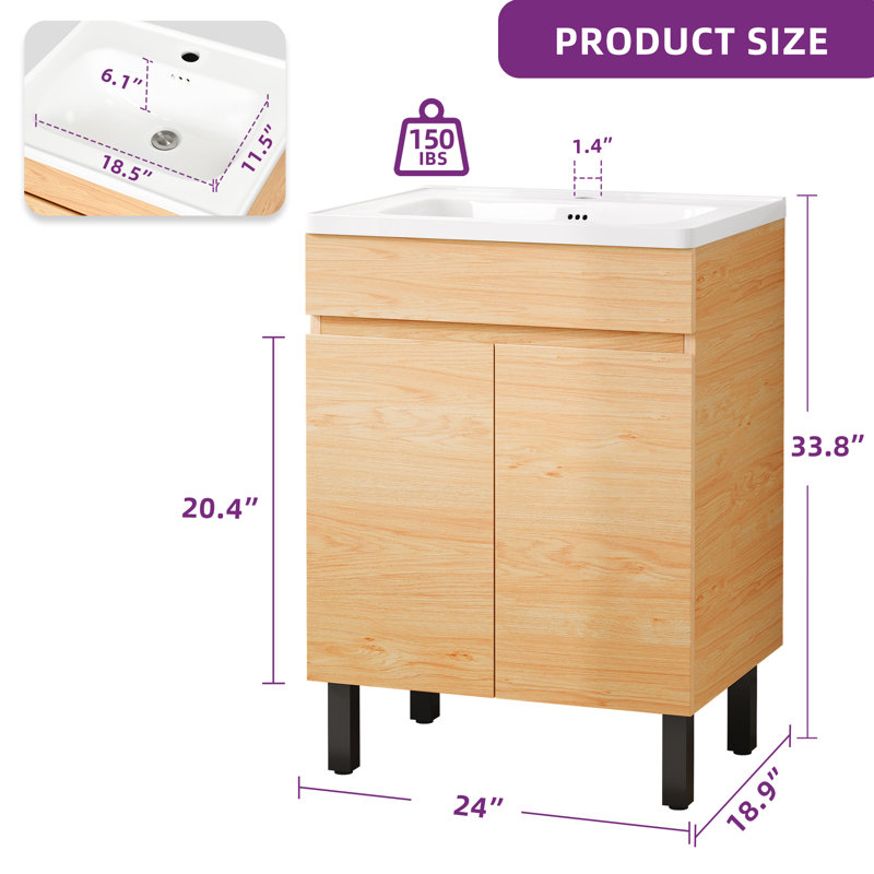 Basant 24'' Free-Standing Bathroom Vanity with SMC Top, Brown