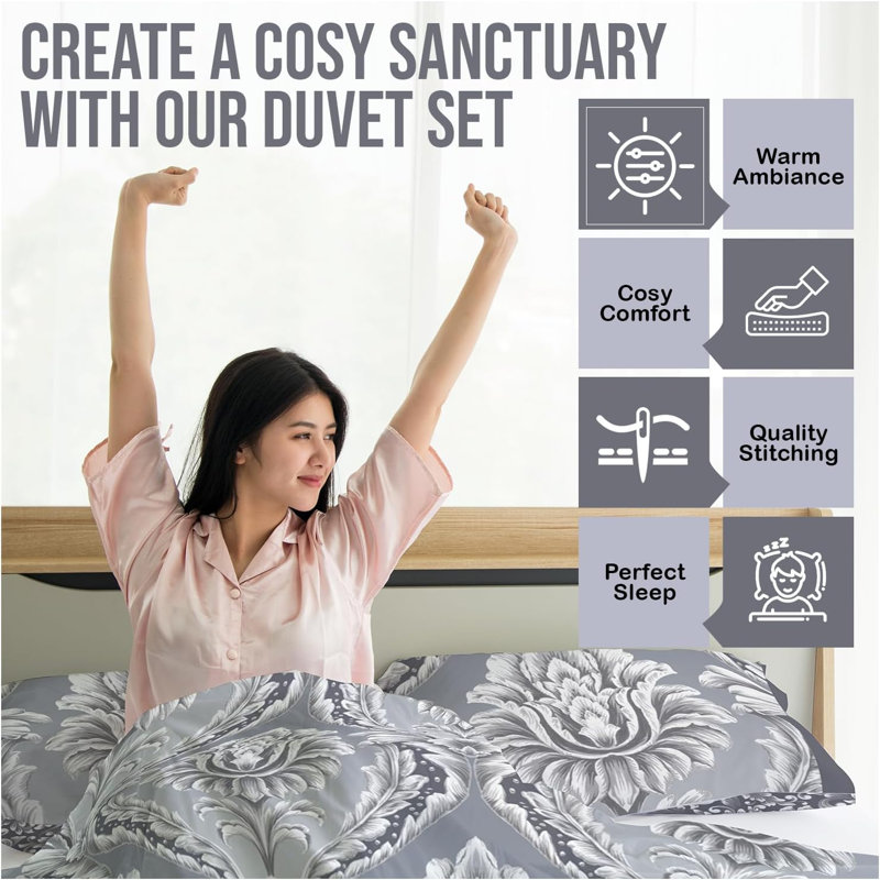 Floral Pattern Duvet Cover Set with Matching Pillowcases - Soft Polycotton Bedding - Single Double King Easy Care Modern UK Bedrooms