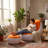 Accent Chair, Inflatable Lounge With Foot Stool PVC Flocking Water Proof Folding Blow Up Couch Inflatable Sofa Chair For Home Camping Orange-883459443