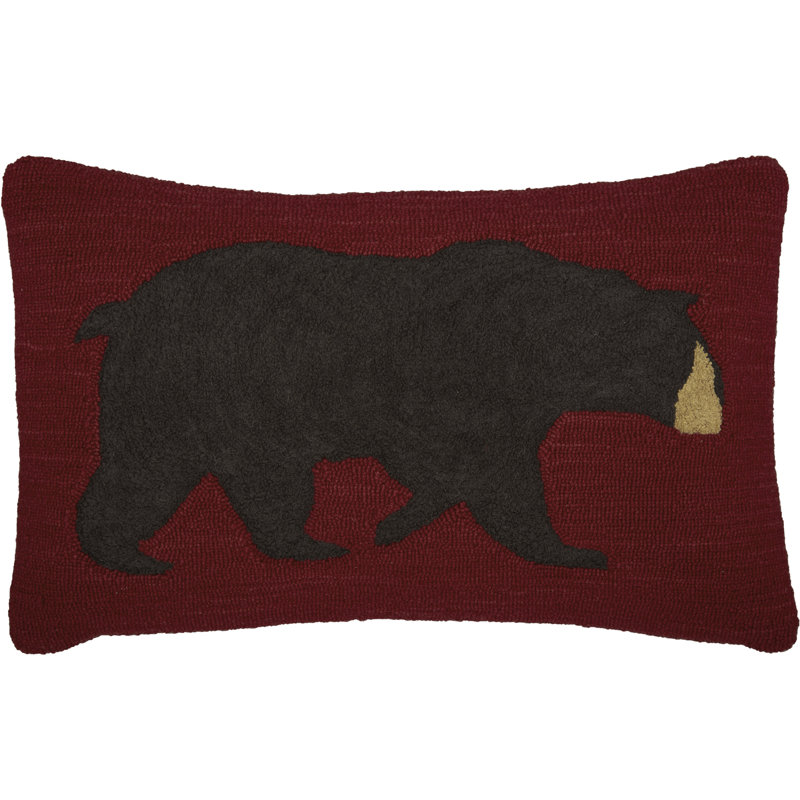 Wyatt Crimson and Espresso Wool Bear Hooked Pillow