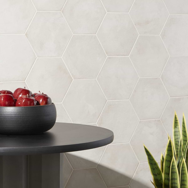 Ava 8" Hex Matte Porcelain Tile, Ava Bianco