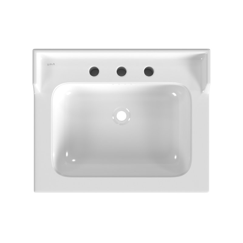 Gloss White Fireclay Rectangular Console Bathroom Sink with Overflow, 8" Centers, Matte Black
