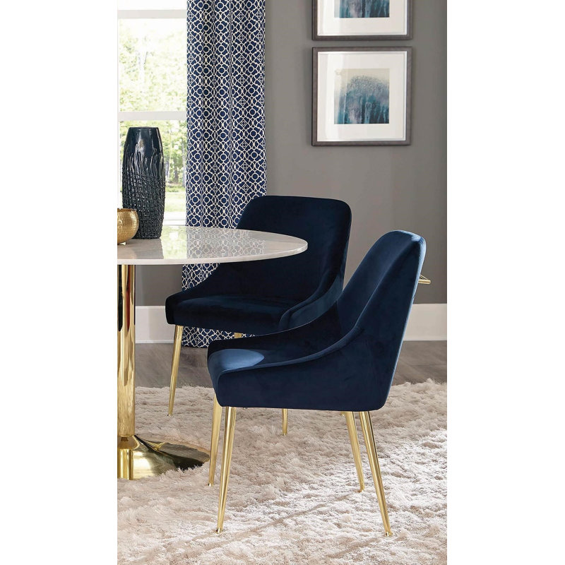 5-piece Round Marble Top Dining Set Blue and Gold