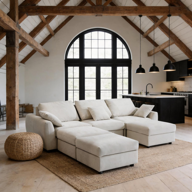 Canapé modulaire modulaire 113 po Modulo Nest - conception convertible 3-en-1, repose-pieds de rangement inclus, peu encombrant pour le salon