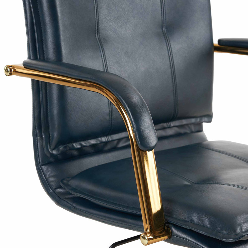 Dareece Leather Task Chair with Padded Arms, Dark Blue
