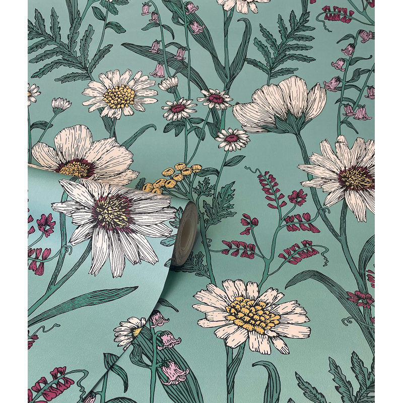 Wild Meadow Blue Botanical Wallpaper, Blue