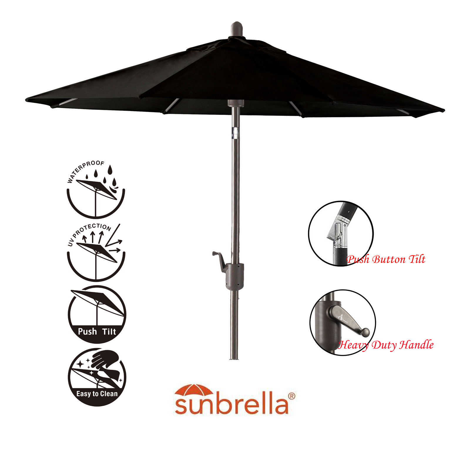 Natalie 8.7' Sunbrella® Market Umbrella, Antique Bronze, Canvas Black Sunbrella® Canvas
