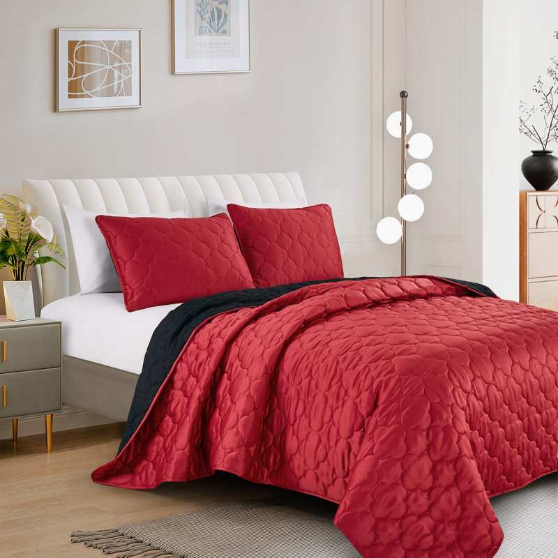 Ensemble de couvre-lit 3 pièces en satin uni - Ensemble de literie luxueux à finition satinée pour une chambre à coucher moderne