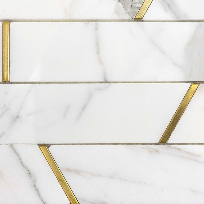 Matrix Trapezoid Marble And Brass Tile