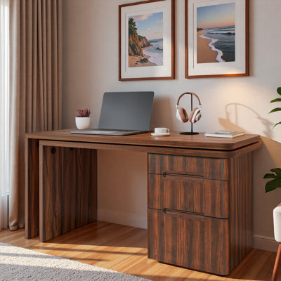 Modern L-shaped Desk With 3 Drawers And 360° Wood Rotating Desk