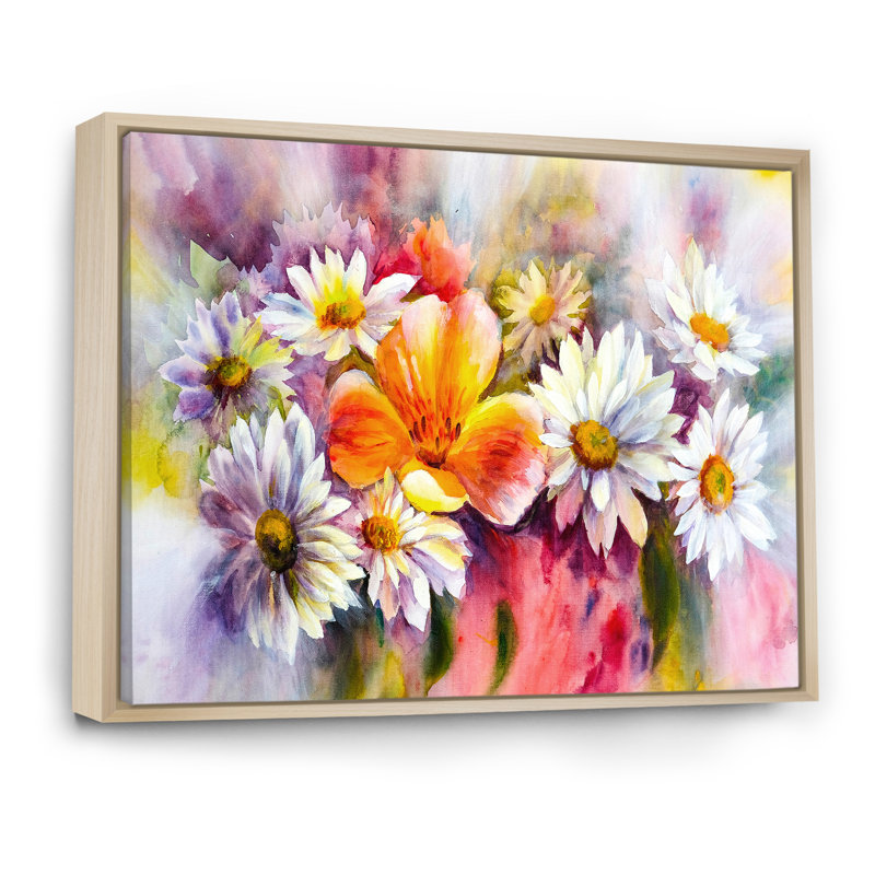 «Bright Bouquet Of Spring Flowers II», reproduction sur toile, H 12 po x l 20 po x P 1 po, Cadre flottant brun