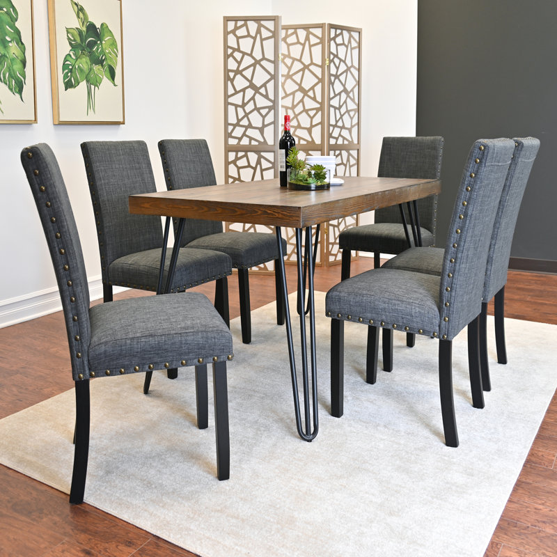 Ensemble de salle à manger 7 pièces, table à manger en épingle à cheveux avec 6 chaises