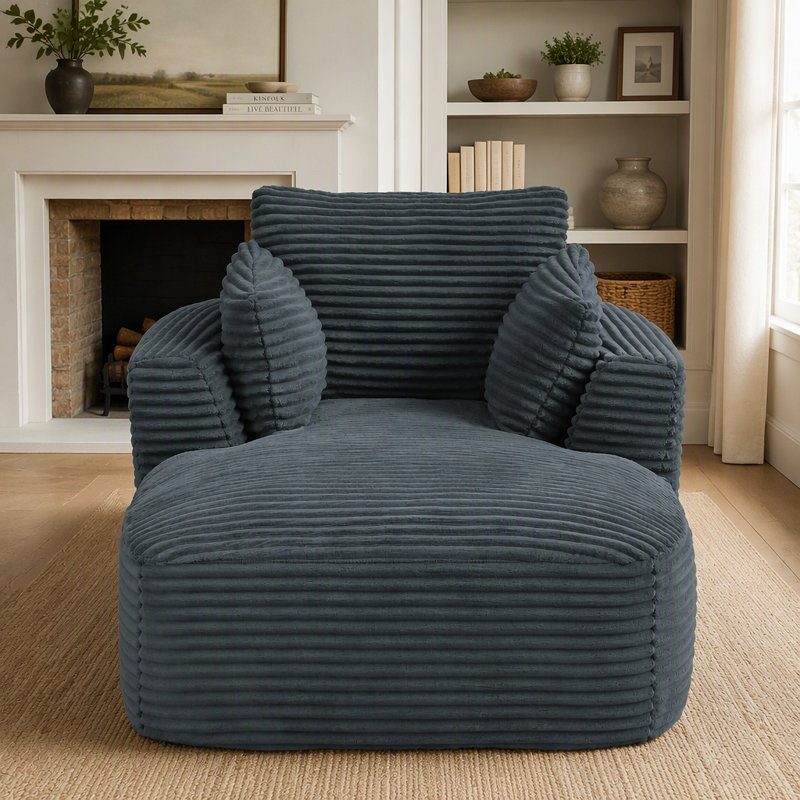 Chaise longue surdimensionnée en velours côtelé avec coussin à ressorts, aucun assemblage requis pour un confort optimal à l'intérieur