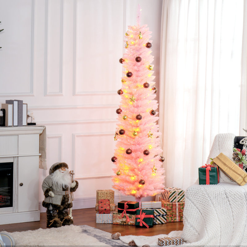 Arbres de Noël 6 pi pré-éclairés, arbre de Noël artificiel avec branches colorées, lumières DEL colorées, rose, H 6 pi, Rose