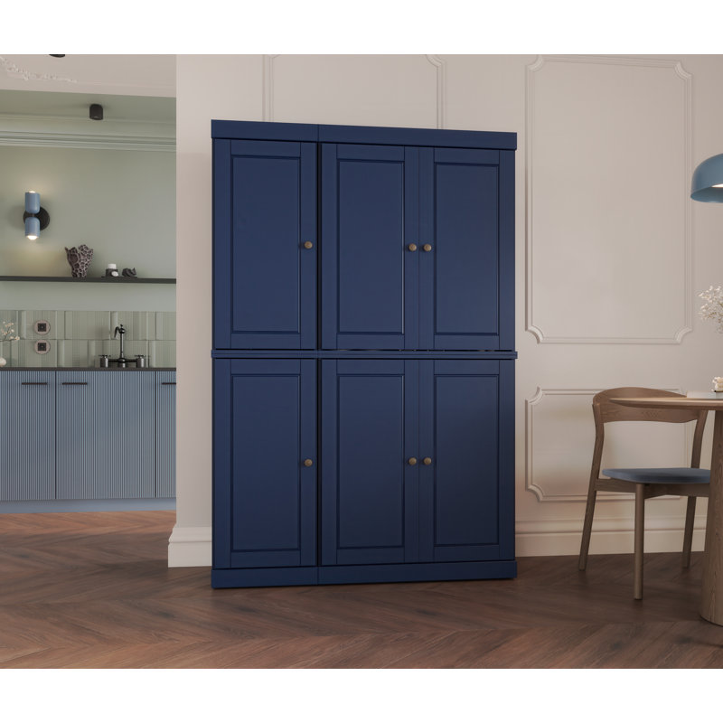 Grande armoire de cuisine 100% en bois massif avec portes et 2 tiroirs Niculae, tablettes réglables, armoire de rangement modulaire, l 48,5 po x H 71,5 po