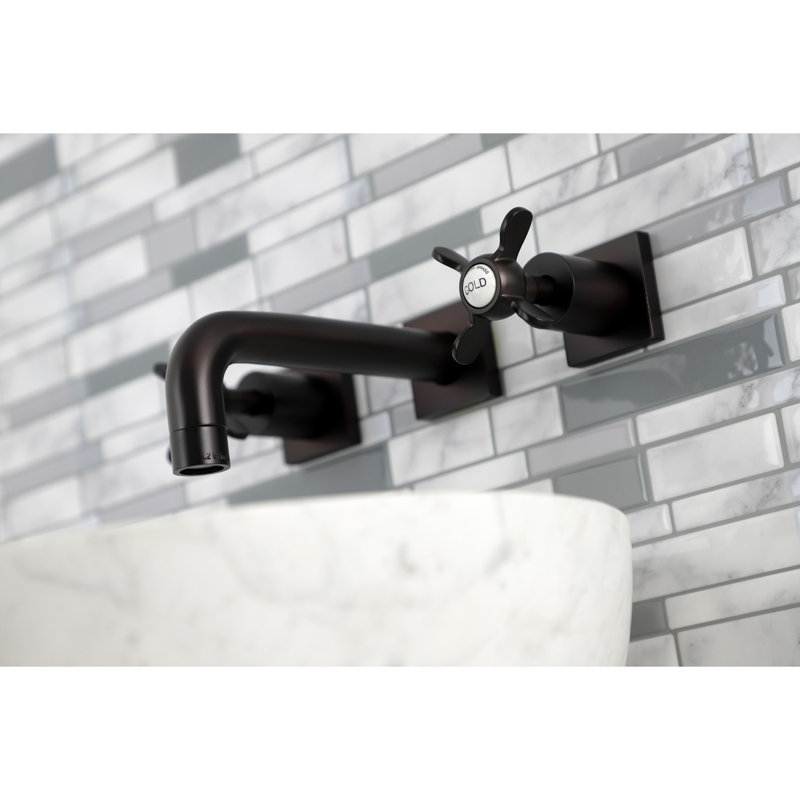 Kingston Brass Concord Two-Handle 3-Hole Wall Mount Bathroom Faucet, Oil Rubbed Bronze, Cross
