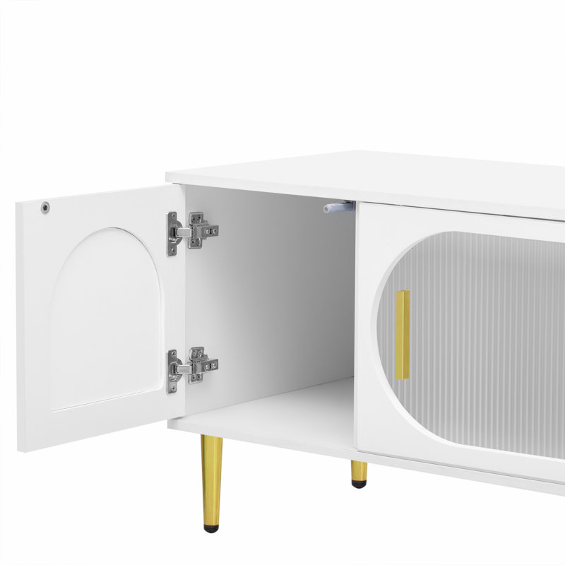 Meuble télé avec 2 armoires et portes coulissantes, Blanc