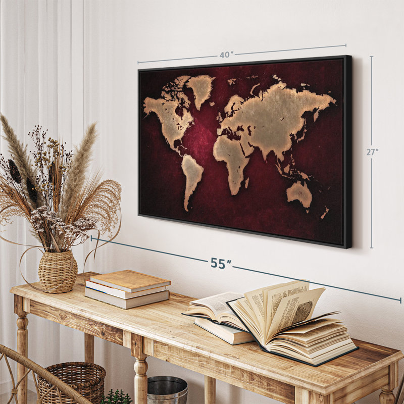 «Maroon World Map Wall Art», H 27 po x l 40 po