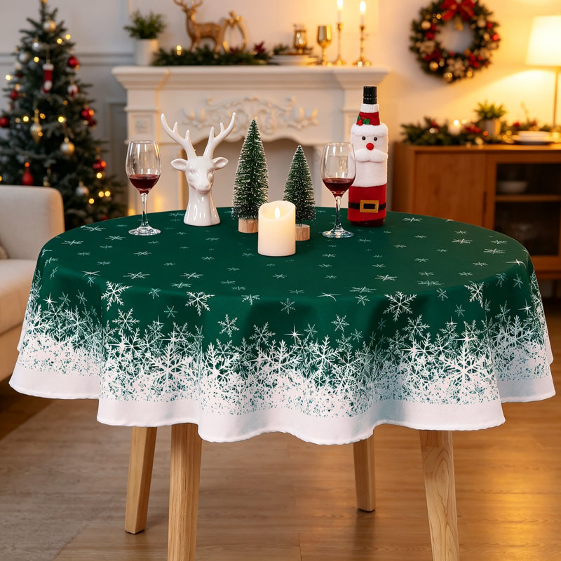 Snowflake Christmas Tablecloth in Waterproof Polyester | Spill-Proof & Washable Festive Cover for Dining Room, Kitchen & Holiday Parties