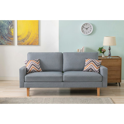 Canapé en lin de 70 pouces avec deux coussins décoratifs pour des sièges confortables et des espaces de vie modernes.