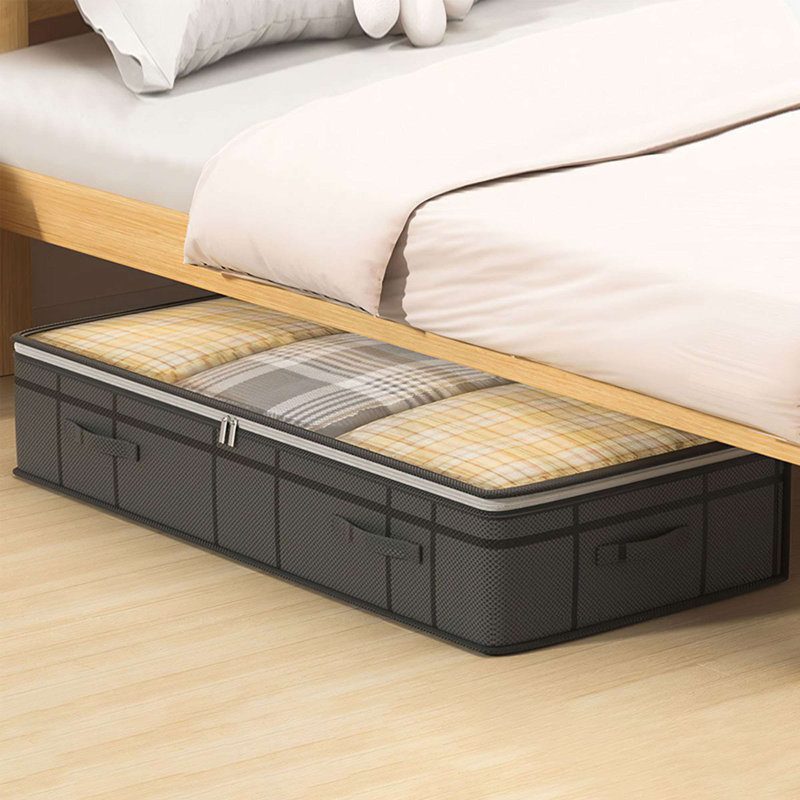Ensemble de 2 bacs de rangement pliables sous le lit de 90 L pour organisateurs de placard non tissés avec fenêtre et poignées