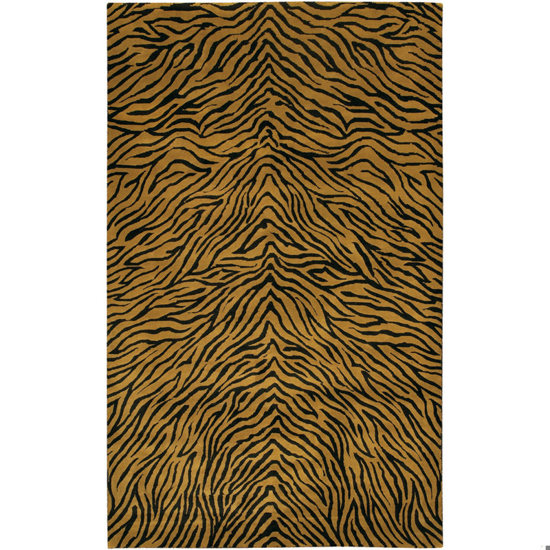 Tapis brun rayé en laine noué à la main Caines, Rectangle 7 pi 9 po x 10 pi 6 po
