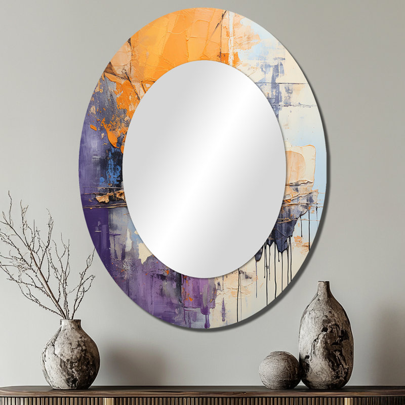 Collage Impressions V - miroir mural ovale moderne jaune, 40 po x 30 po
