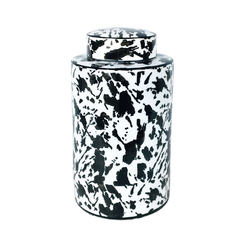 Fulloon Ginger Jar for Living Room Furniture, Modern Home Decor Abstract Piece in Black and White, 30" x 16"