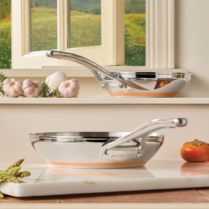 Anolon Nouvelle Copper Stainless Steel Induction Frying Pans / Skillet Set, 8 Inch and 9.5 Inch, Silver