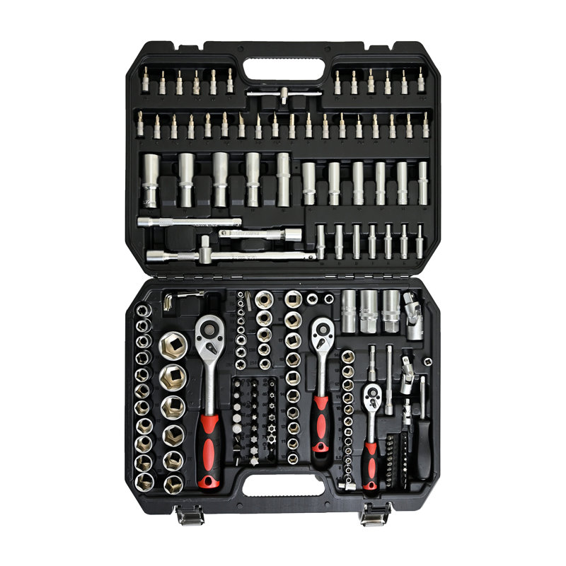 Ensemble de 171 outils à douille et clé à cliquet avec boîte à outils verrouillable - trousse d'outils de réparation de voiture en acier au carbone robuste pour les amateurs de bricolage, les mécaniciens et les propriétaires